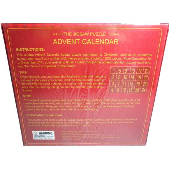 Christmas Advent Calendar Puzzle 1008 Piece Holiday Shop Jigsaw 24 Day Countdown - Picture 2 of 4